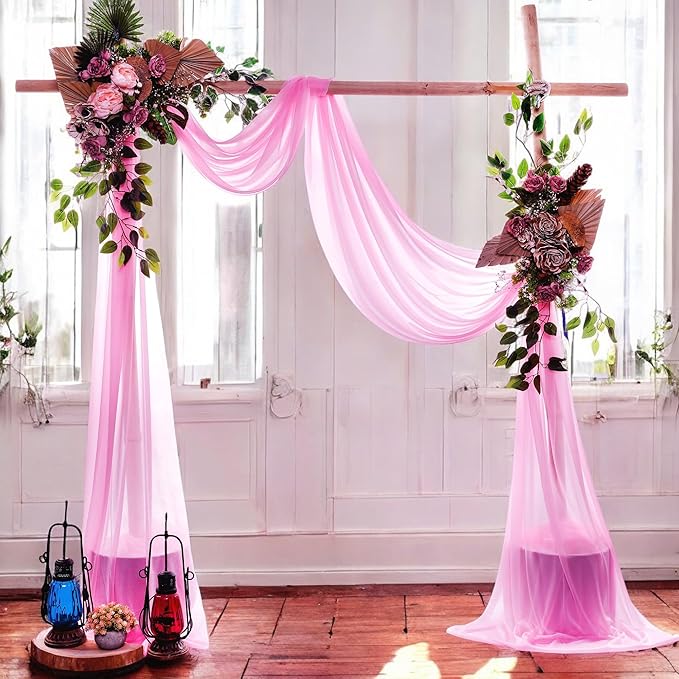 MDS Halloween Chiffon Draping Fabric - 2 Panel, 30" Wide x 40ft Long - Sheer Spooky Arbor & Canopy Drapery for Haunted House Backdrops, Party Ceilings, DIY Costumes & Themed Events - Bubblegum Pink (Pack of 2)