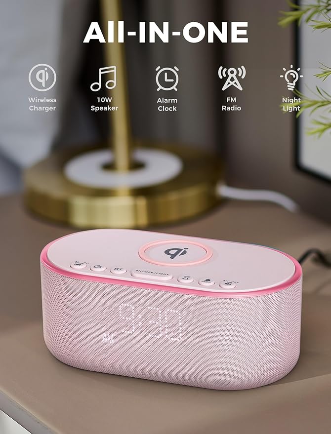 Odokee Wireless Charging Alarm Clock Radio: Qi Certified Fast Wireless Charger