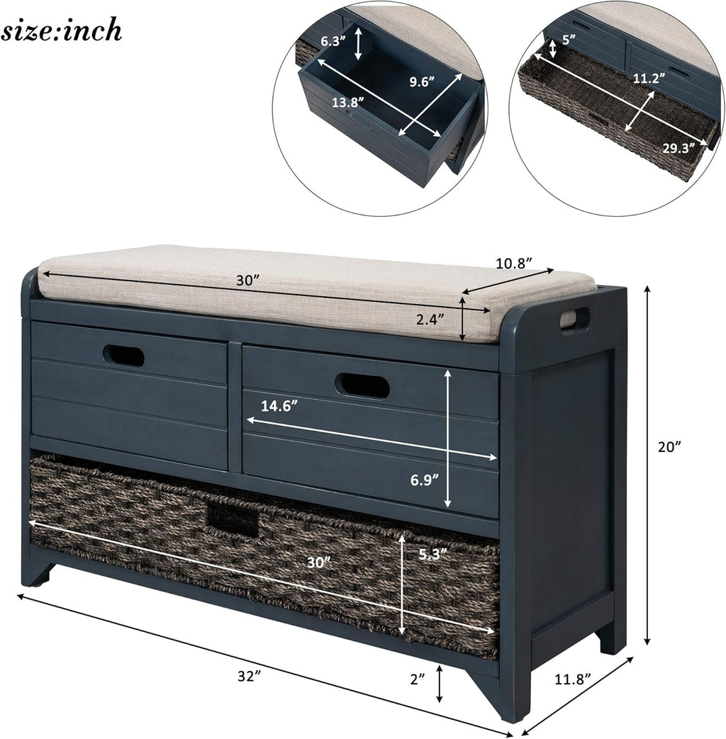 p purlove wood storage bench with removable basket shown in use