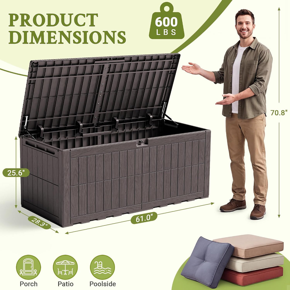flamaker 180 gallon large outdoor storage box waterproof, close-up detail
