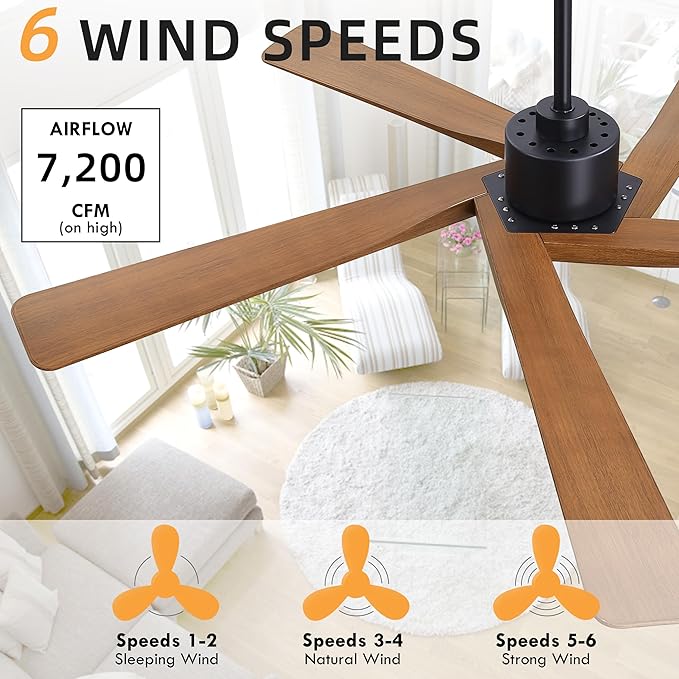 WINGBO 64" ABS DC Ceiling Fan No Light, 5 Blade ABS Plastic Ceiling Fan