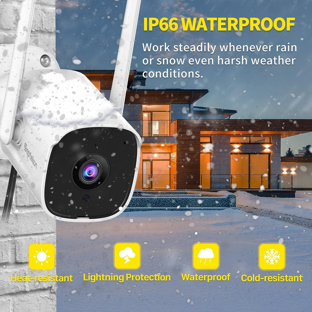 Septekon 2K Outdoor Security Cameras, 2.4G Wired WiFi, 4 Pack