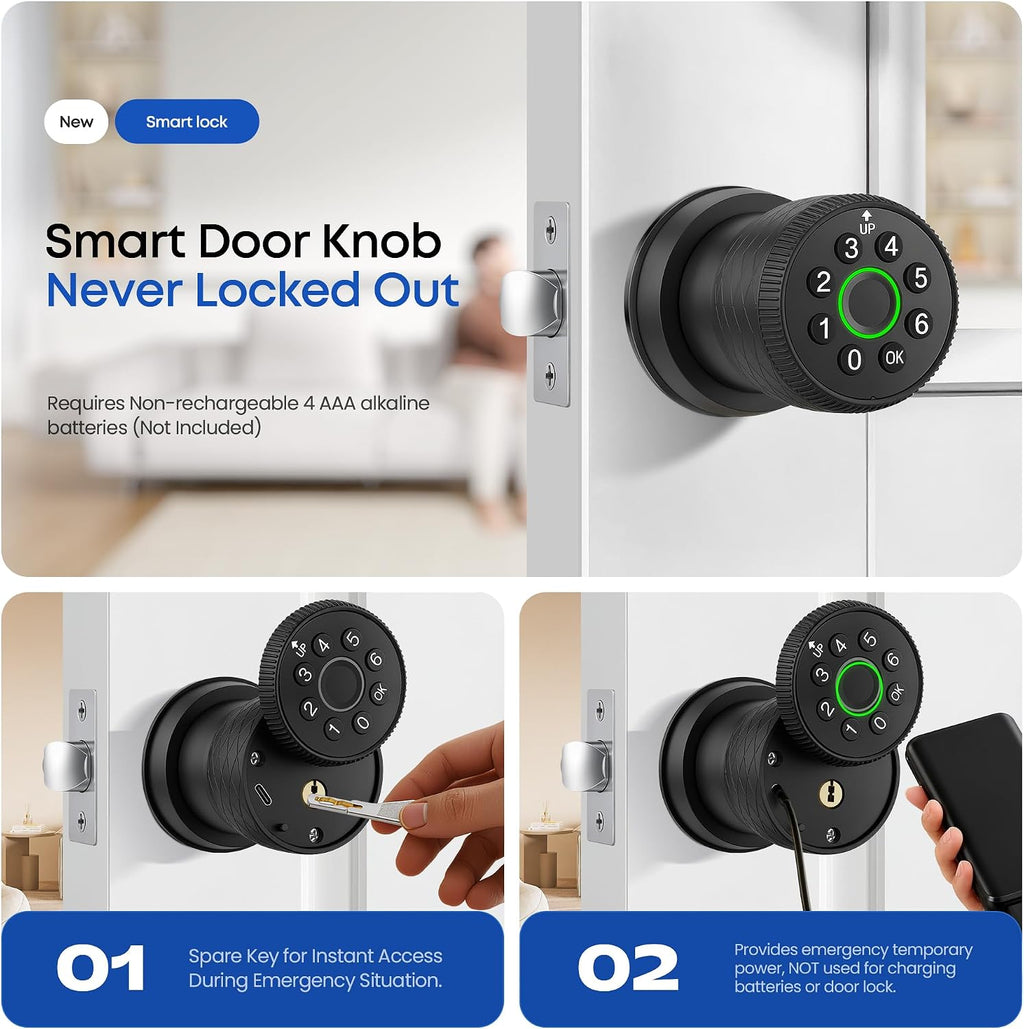 keypad door lock with knob, smart keyless entry, package contents