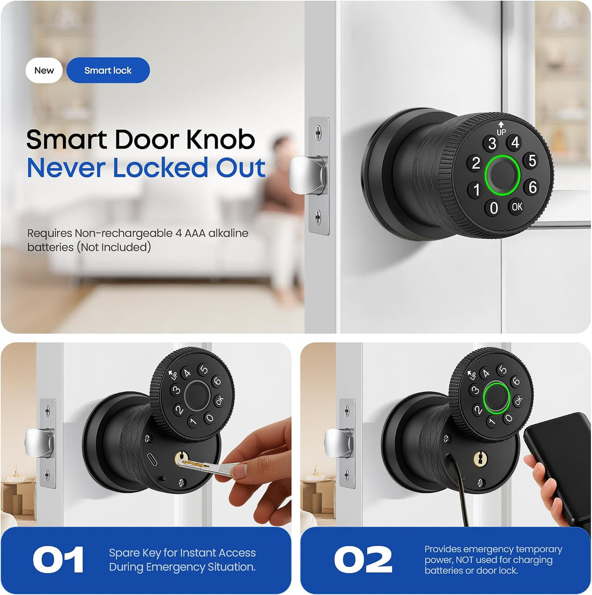 keypad door lock with knob, smart keyless entry, package contents