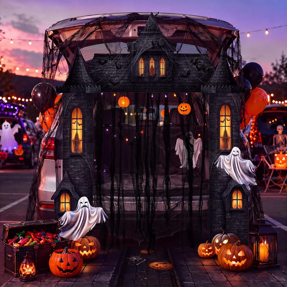 VitalCozy 7 Pcs Halloween Party Decorations Haunted House Castle Backdrop