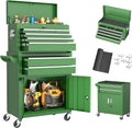 Greenvelly 8-Drawer Tool Chest with Wheels, Pre-Assembled Rolling Tool Chest, Detachable Top Tool Box, Lockable Design, Comes with Drawer Liners & Side Hooks for Garage Workshop Repair Room (Green)