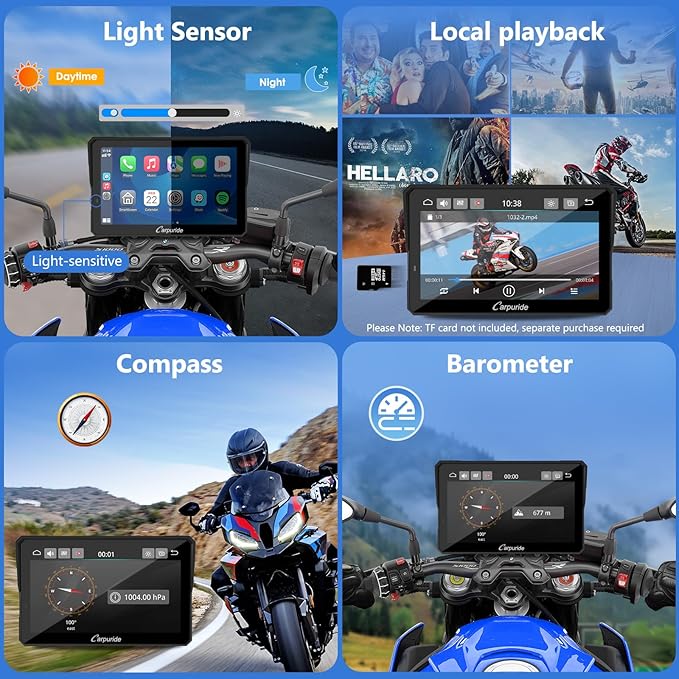 CARPURIDE W702BS PRO for BMW Motorcycle CarPlay & Android Auto Dual Bluetooth