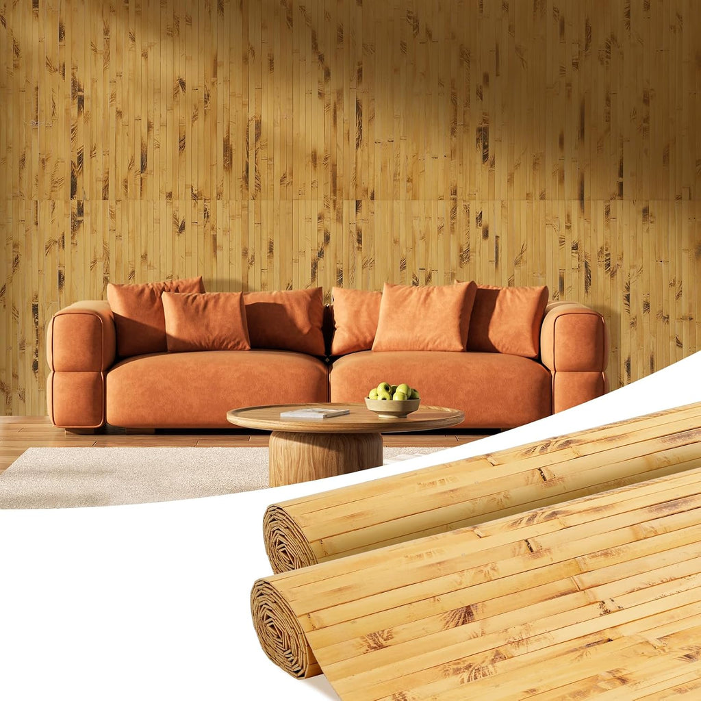 OUZUGIE 2 Pack 96x48 Inch Natural Bamboo Wall Panel – Yellow Burned Pole Wrap