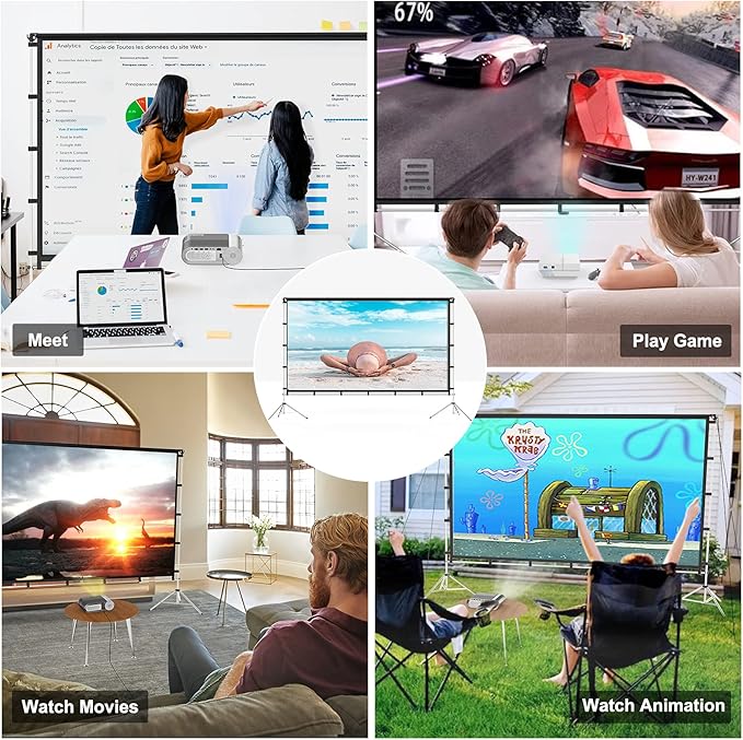 Projector Screen with Stand, Vamvo 100 inch Portable Foldable Projection Screen