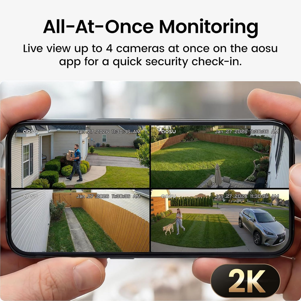 aosu 2k solar security cameras wireless outdoor system showing dimensions
