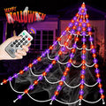Halloween Decorations Outdoor, 200 LED Halloween Giant Spider Web Lights, 16.4Ft Lighted Spider Web Light up for Yard Haunted House Decor,Purple Orange