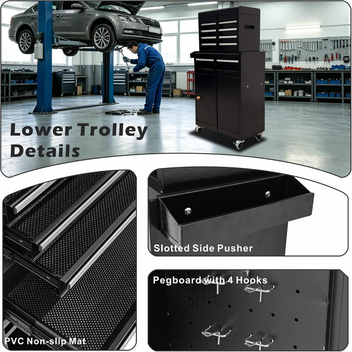 5-Drawer Rolling Tool Chest with Lock, 2-in-1 Detachable Metal