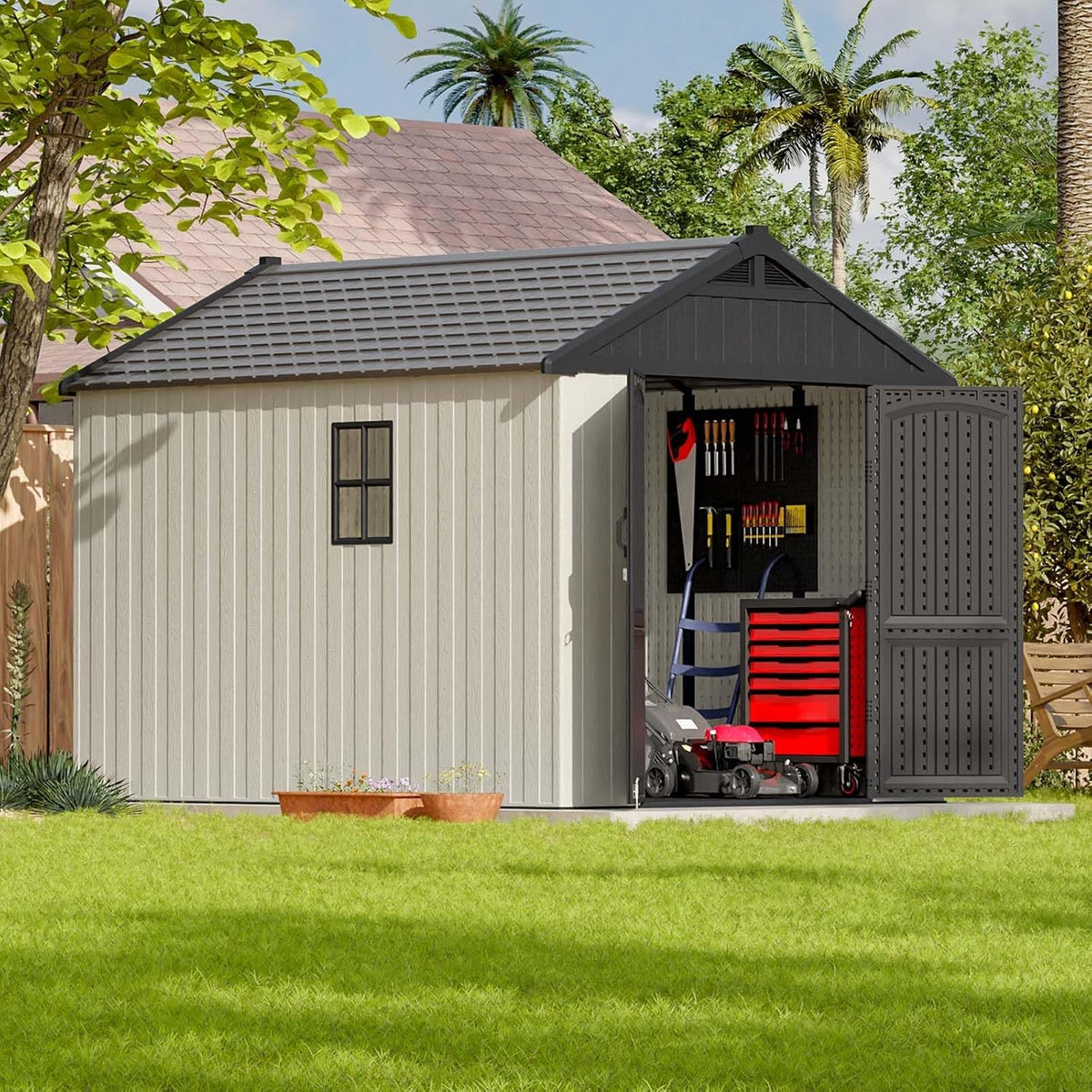 Patiowell 8x10 FT Resin Outdoor Storage Shed with Floor, Beige