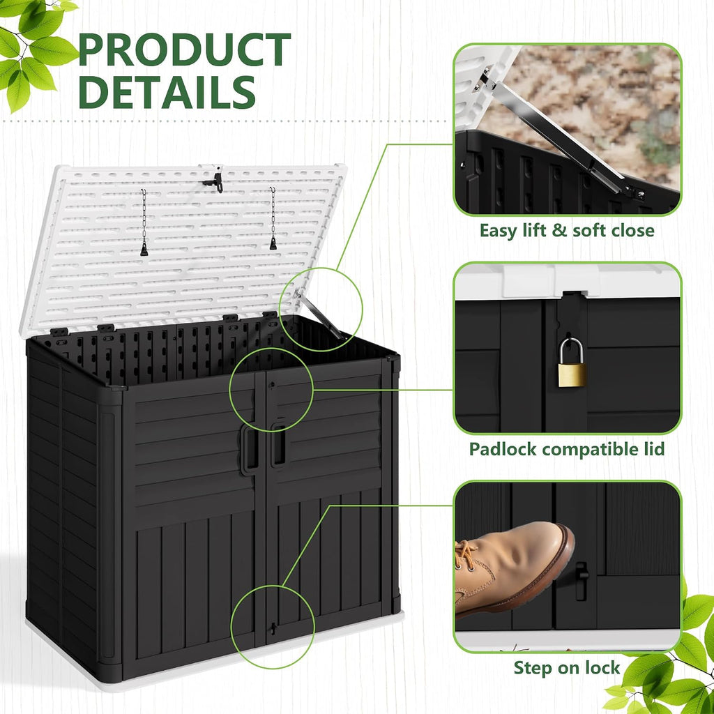 greesum outdoor trash can storage shed, 34 cu.ft, side view