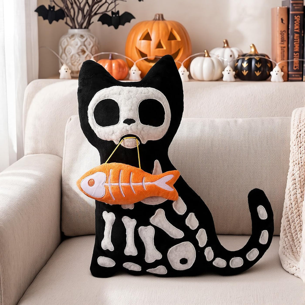 Bunny Chorus Halloween Decorations Plush Throw Pillow, Cute Black Cat Skeleto...