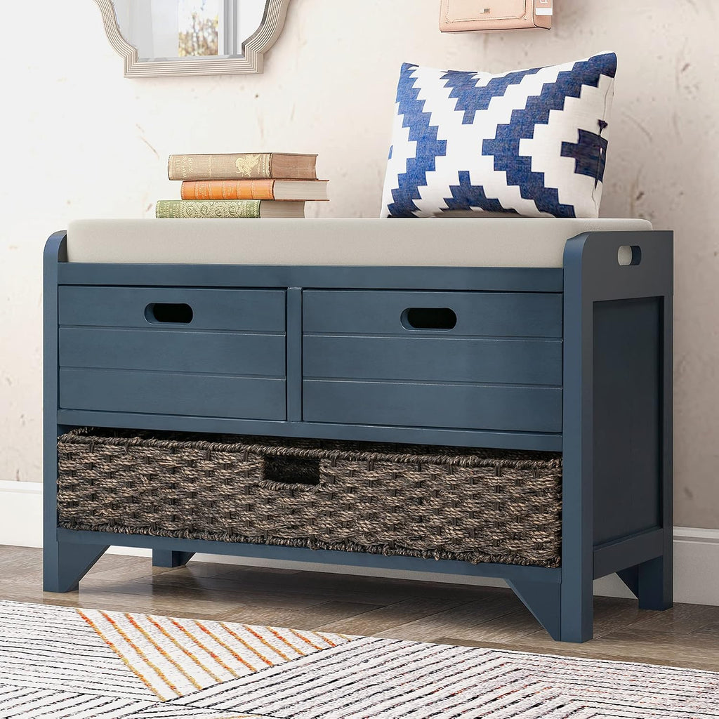 p purlove wood storage bench with removable basket, close-up detail