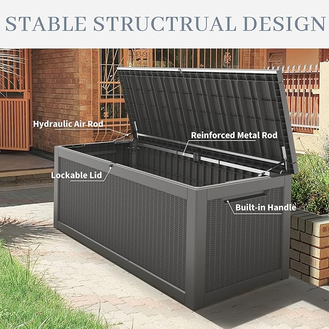 NUNU LAB 300 Gallon Outdoor Storage Box, Resin Large Sturdy Deck Box, Backyard