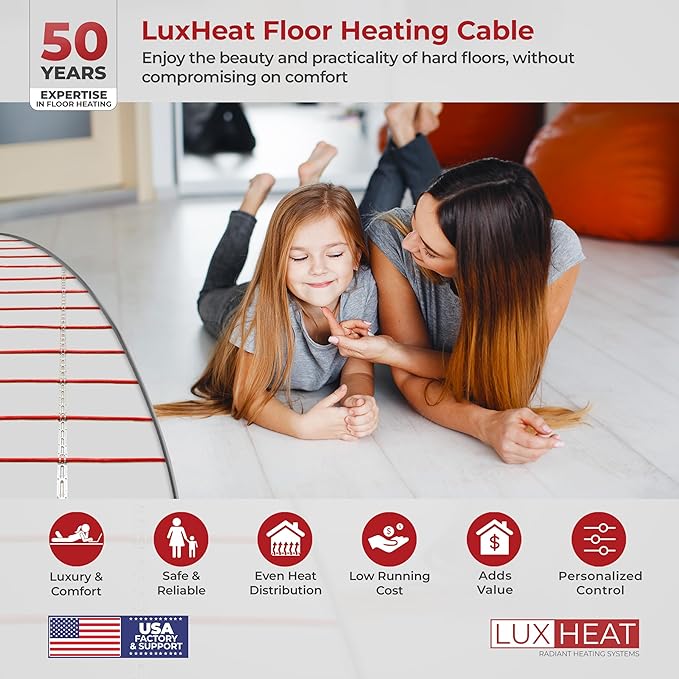 LuxHeat 70sqft Floor Heating Cable Kit - 240v In Floor Electric Heater Kit -