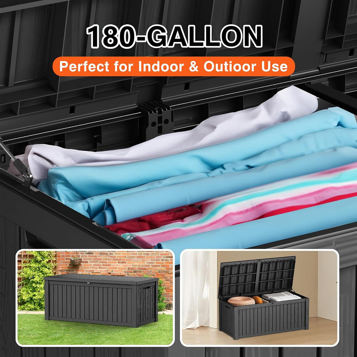 easyup 180 gal deck box waterproof outdoor storage on a desk or shelf
