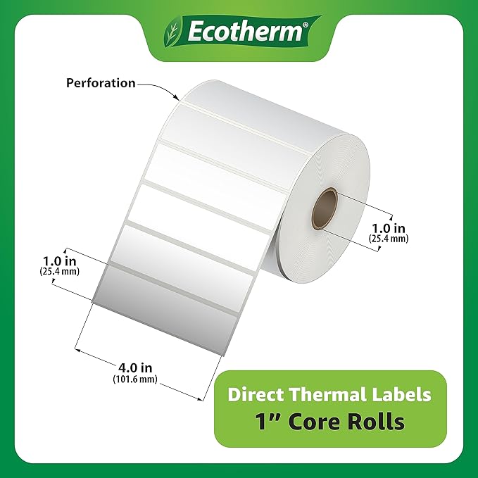 4" x 1" Thermal Labels | 4 Rolls | 5360 Labels | fits Zebra, Offnova Thermal