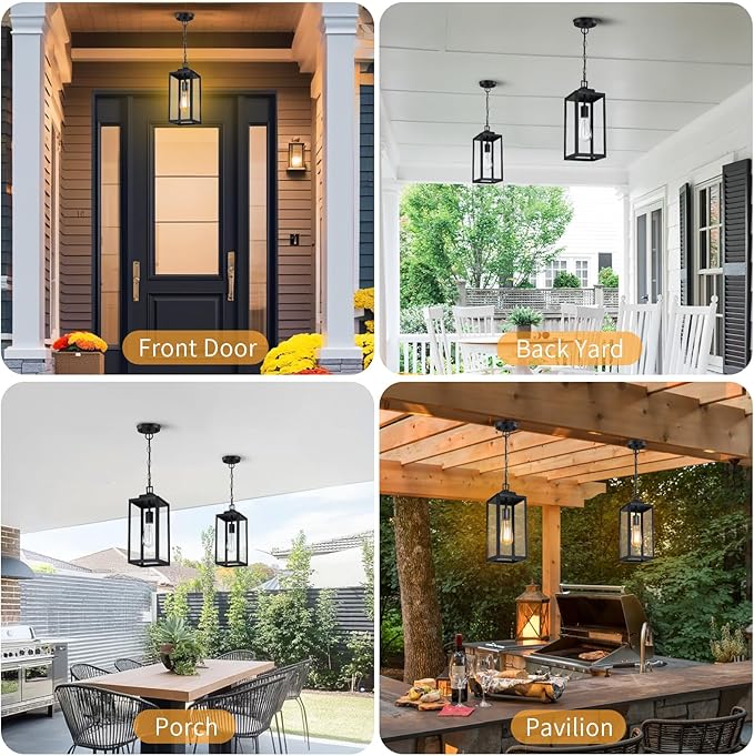 15'' Outdoor Pendant Light, Modern Outside Chandelier Outdoor Hanging Lantern