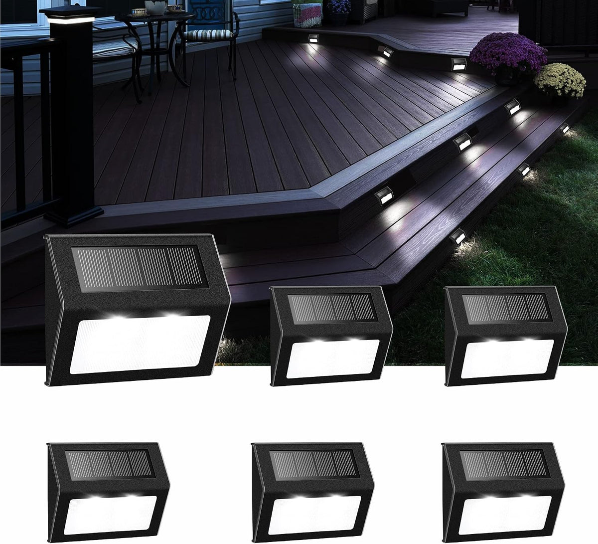 white light solar yard fence lights, rainproof metal on a desk or shelf