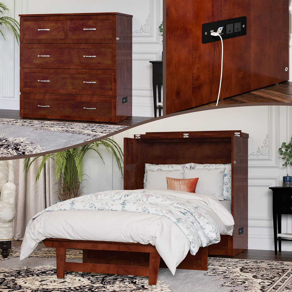 AFI, Northfield Murphy Bed Chest Twin XL with 6" Mattress, Walnut