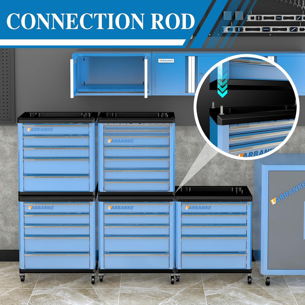 larbanke 5-drawer rolling tool chest with wheels,lock&key,blue tool showing dimensions