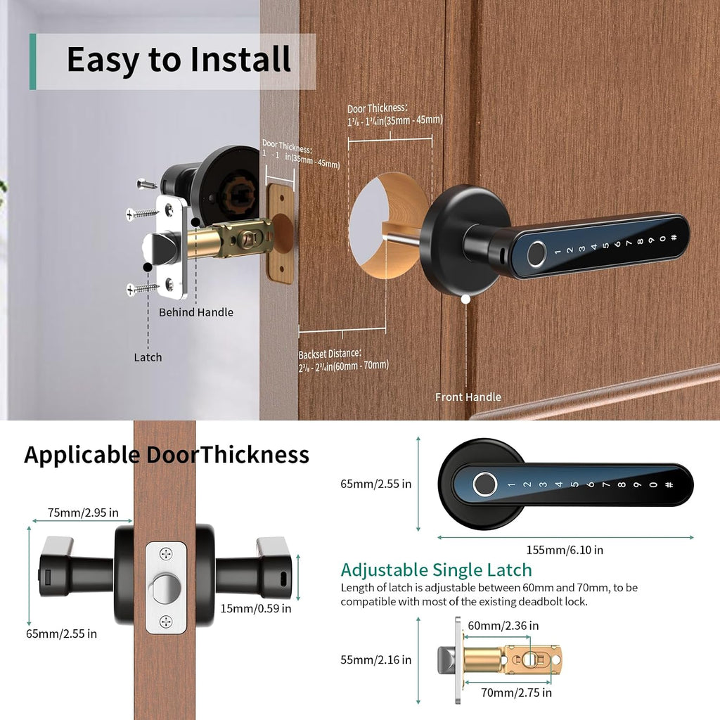 IRONZON 191Y 4-in-1 Smart Fingerprint Door Handle with App Control