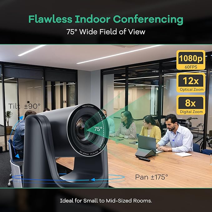 TONGVEO PTZ Camera AI Auto Tracking 12X Optical Zoom Conference Room Camera