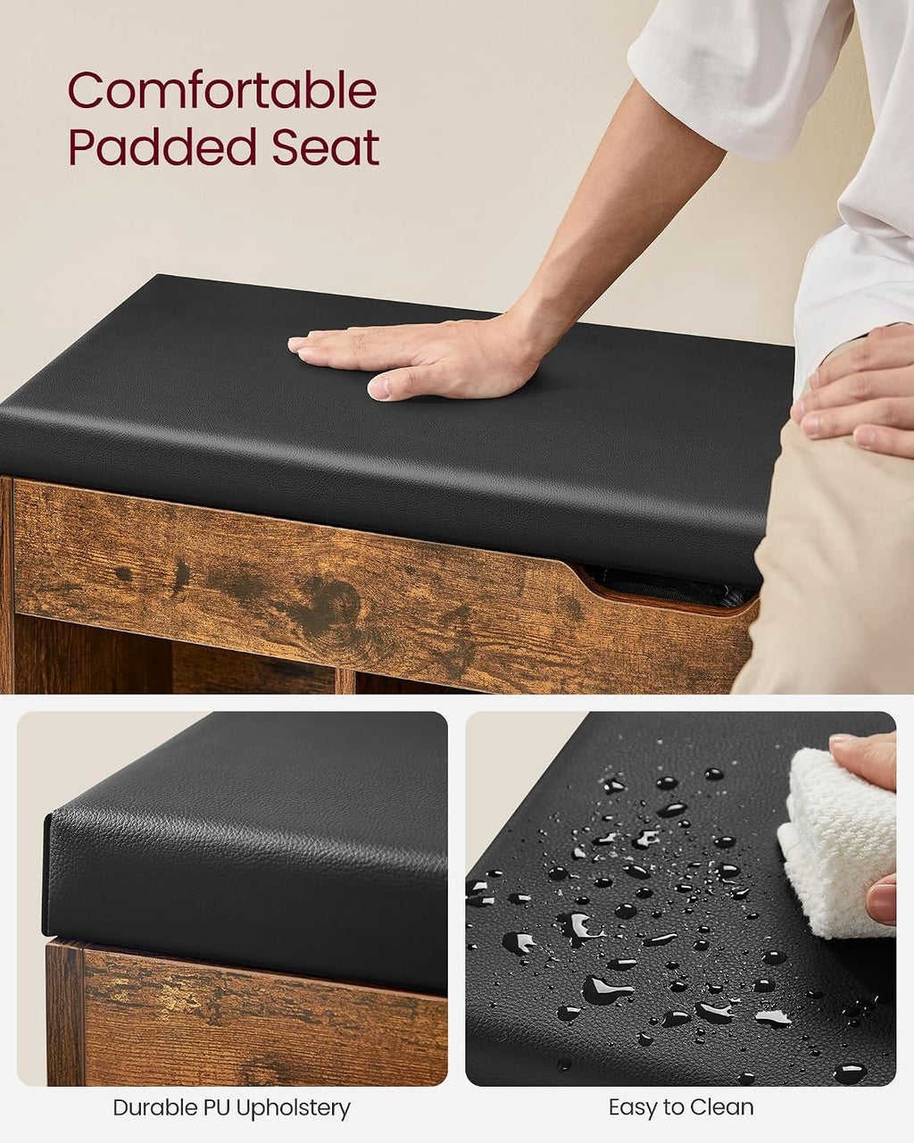 vasagle storage bench with cushion, shoe bench, 11.8, package contents