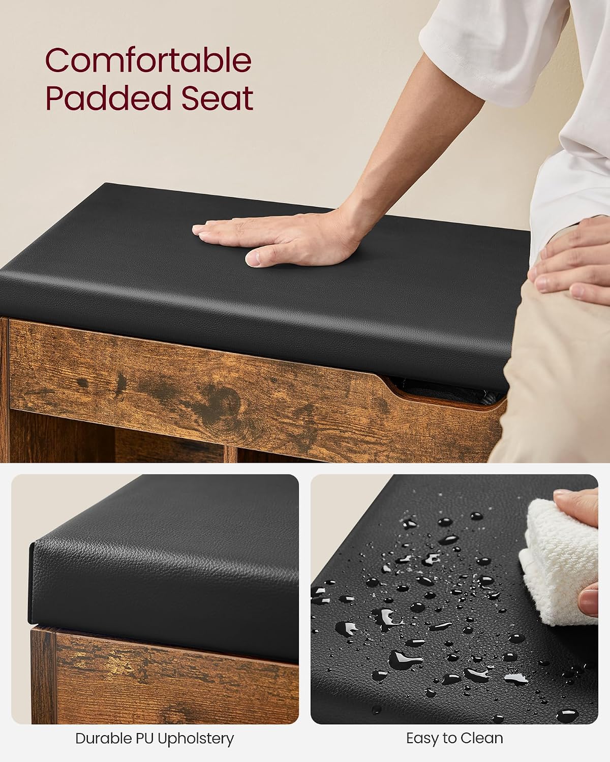 vasagle storage bench with cushion, shoe bench, 11.8, package contents