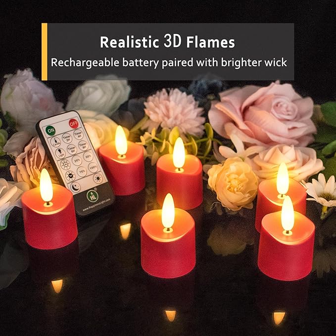 HL Rechargeable Waterproof Tea Lights,100H+ Highly Bright Led Flameless Candles,Magnetic Charging Battery Candles with Remote,Electric Votive Candles for Home Halloween Christmas Decorative-12pcs