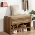 SICOTAS Rattan Shoe Bench Entryway Bench with Storage Drawer, Linen Cushion
