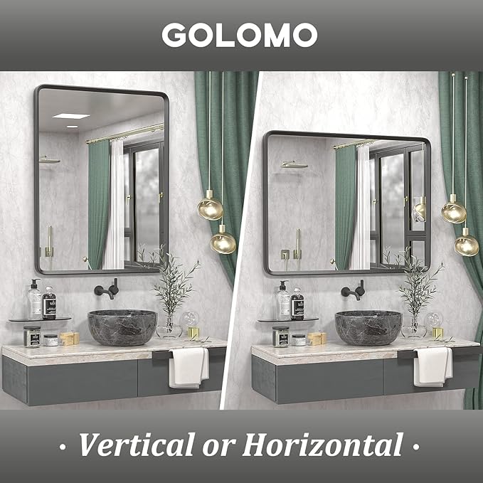48x36 Black Matte Bathroom Mirror