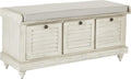 OSP Home Furnishings Dover Coastal Lift-Top Storage Bench with Shutter Face Styling, White Wash Finish with Off-White Fabric Cushion