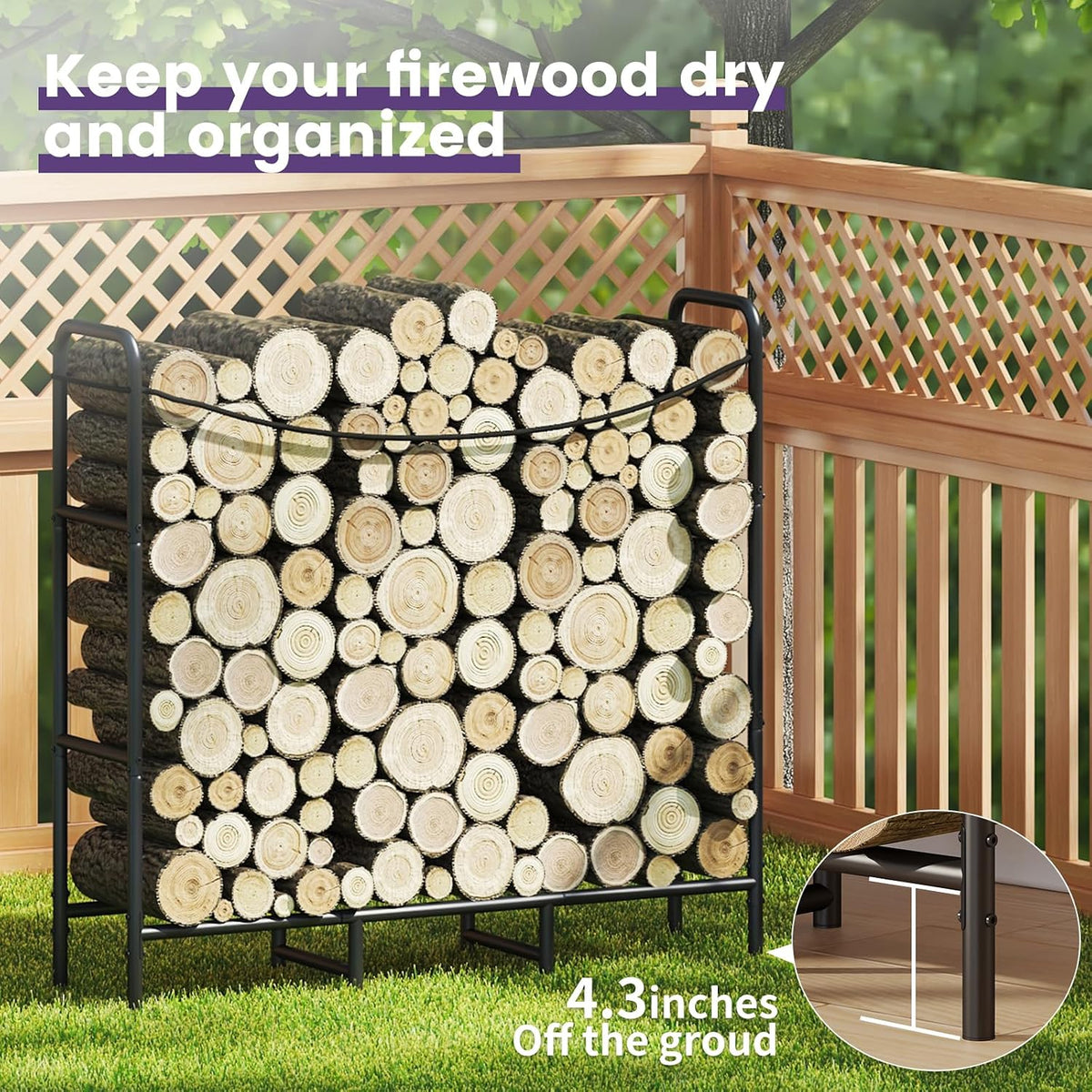 4ft firewood rack outdoor, adjustable log stand for on a desk or shelf