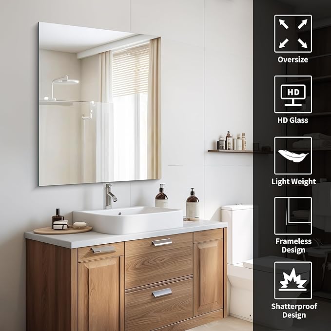 CILIBER Frameless Mirror, 30x36 inch Rectangle Bathroom Mirror