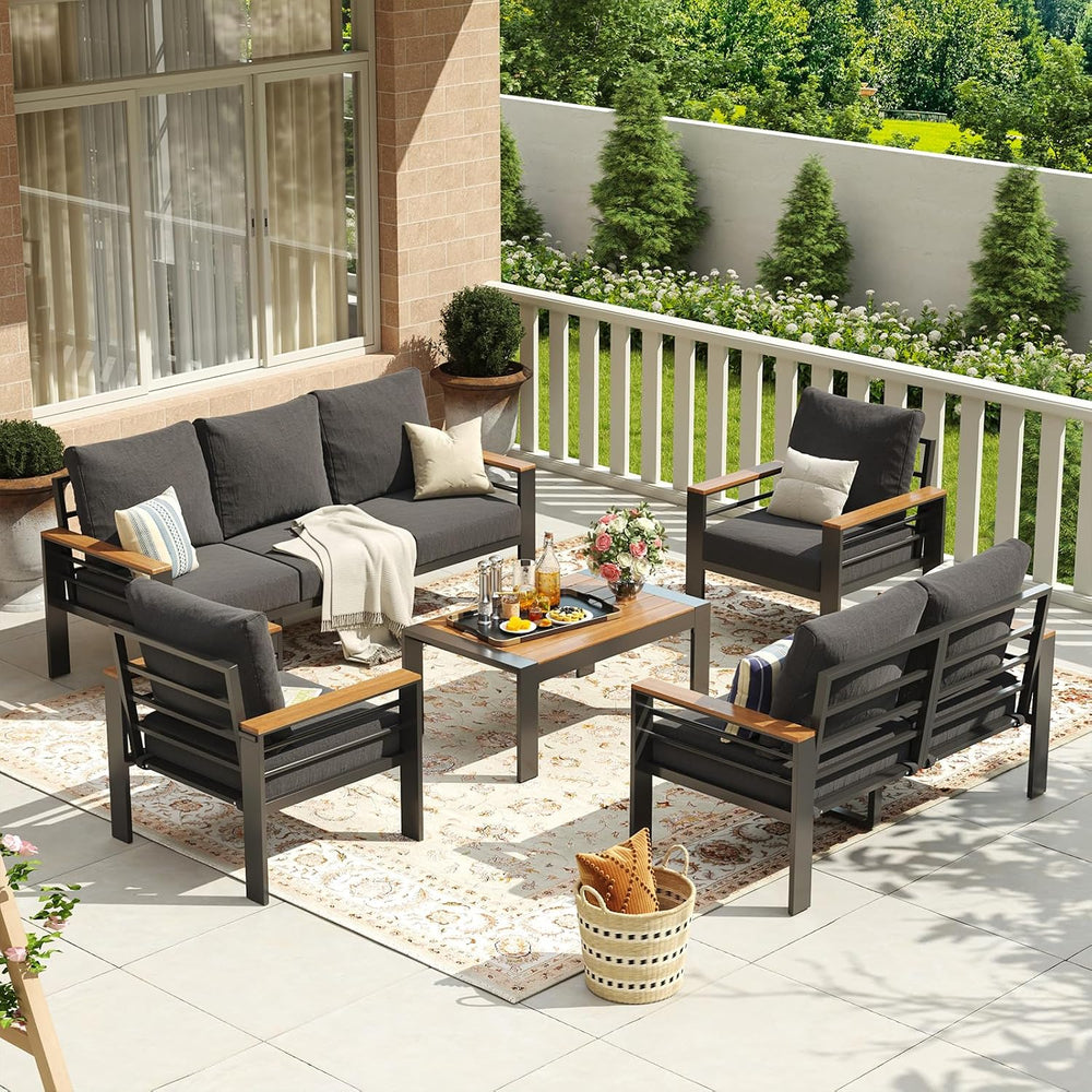 Aoxun Aluminum Patio Furniture Set 7 Seats, Dark Grey