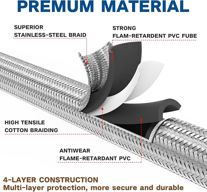 NQN 12FT Stainless Braided Propane Adapter Hose