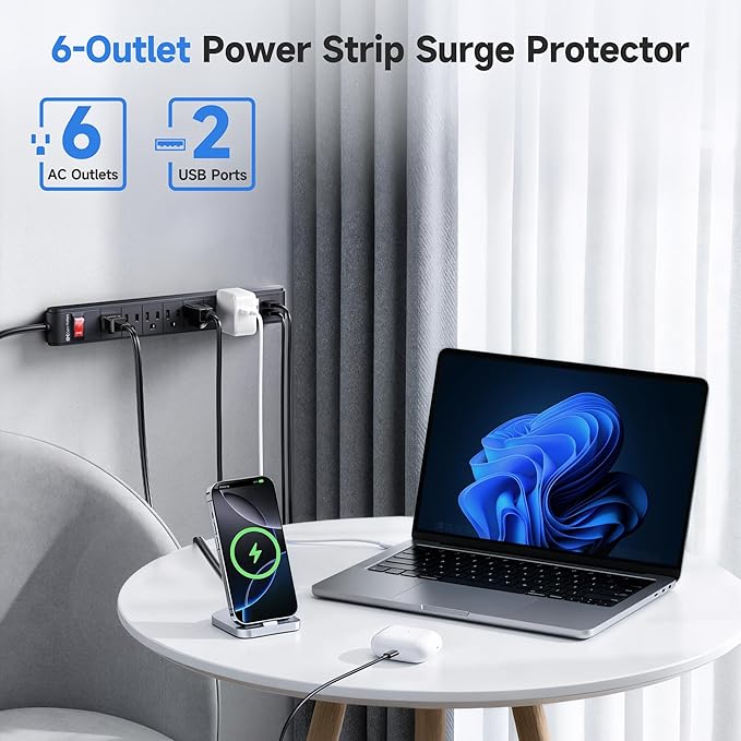Cable Matters 2-Pack 6-Outlet Surge Protector Power Strip - 12ft