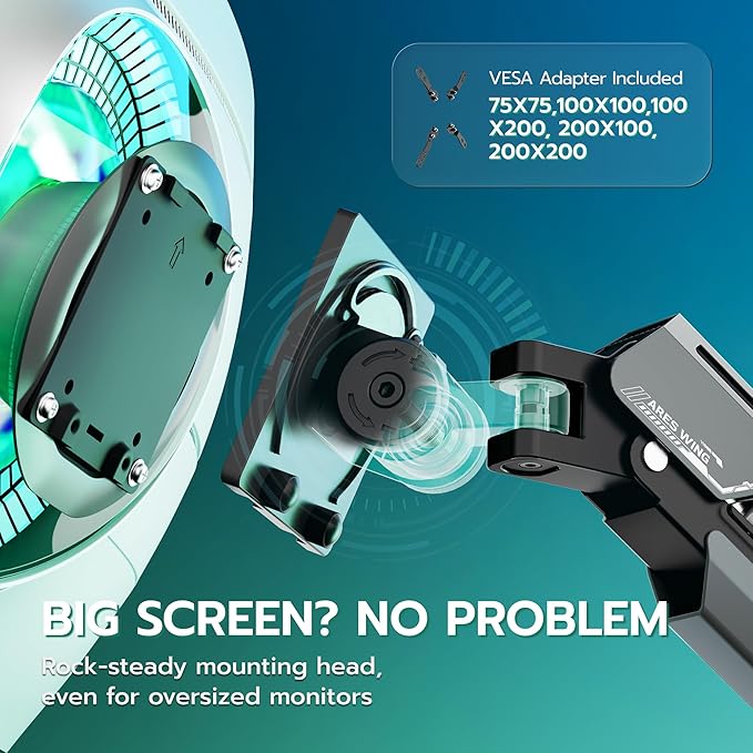 ARES WING Heavy Duty Single Monitor Arm
