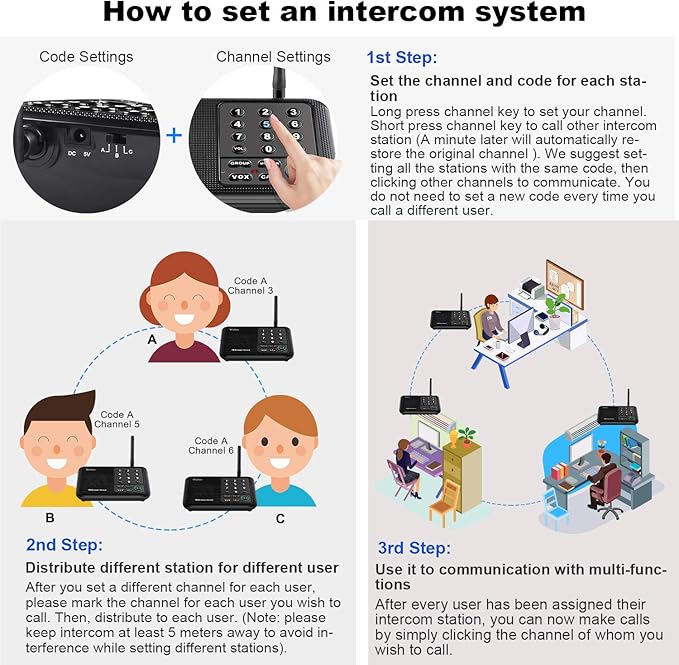 Wuloo Intercoms Wireless for Home 5280 Feet Range 10 Channel 3 Code, Wireless