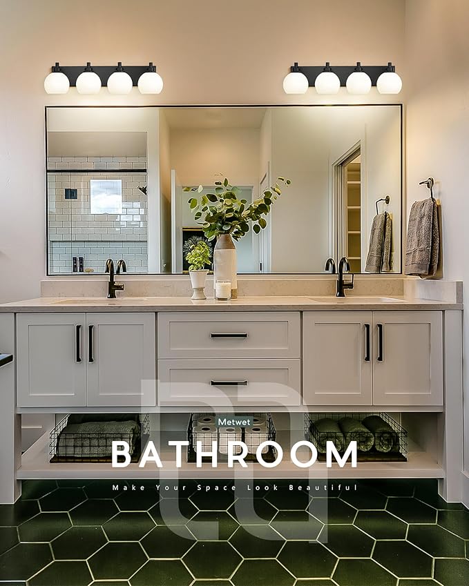 METWET Bathroom Light Fixtures, 4 Light Matte Black Vanity Light, 26 Inch