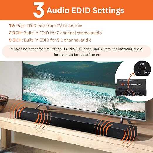 4K 60Hz HDMI Audio Extractor Converter SPDIF + 3.5MM Output Supports HDMI 2.0