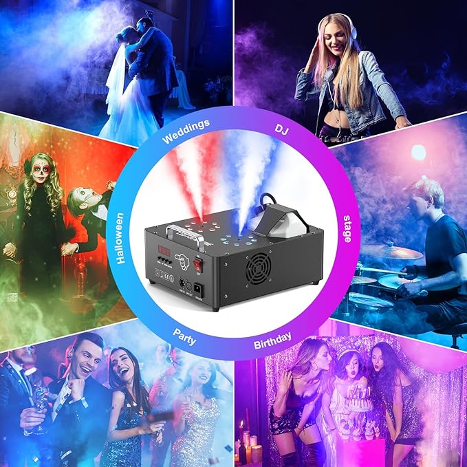 2000W Professional Fog Machine Dual Nozzle with 16 RGB LED, DMX Control Adjustable Smoke Direction, 2.5L Tank LCD Display 30000CFM for Halloween Christmas Stage DJ Party Club Events