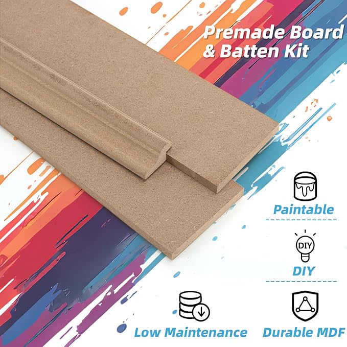 Art3d Premade Board and Batten Paintable Wainscoting Kit, MDF Accent Wall Panel
