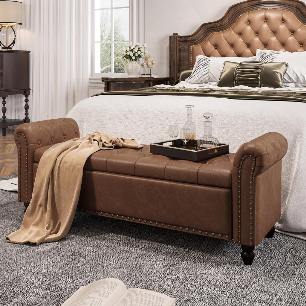 FiveWillowise 55" Bedroom Bench, End of Bed Bench with Storage, Brown