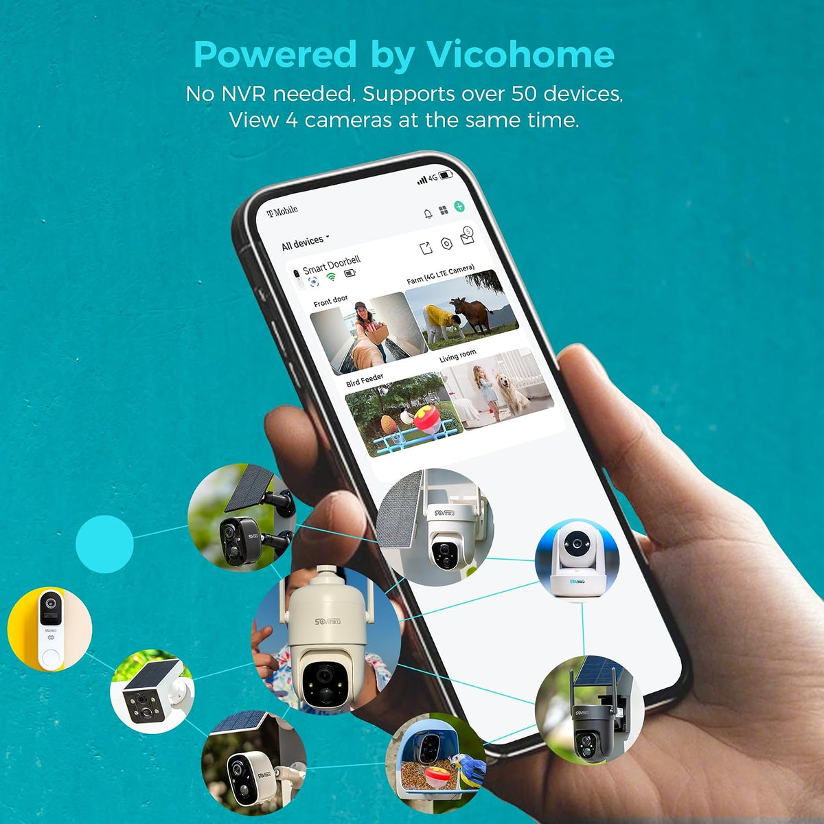 vicohome 3cg6 2k solar security camera, wireless outdoor shown in use