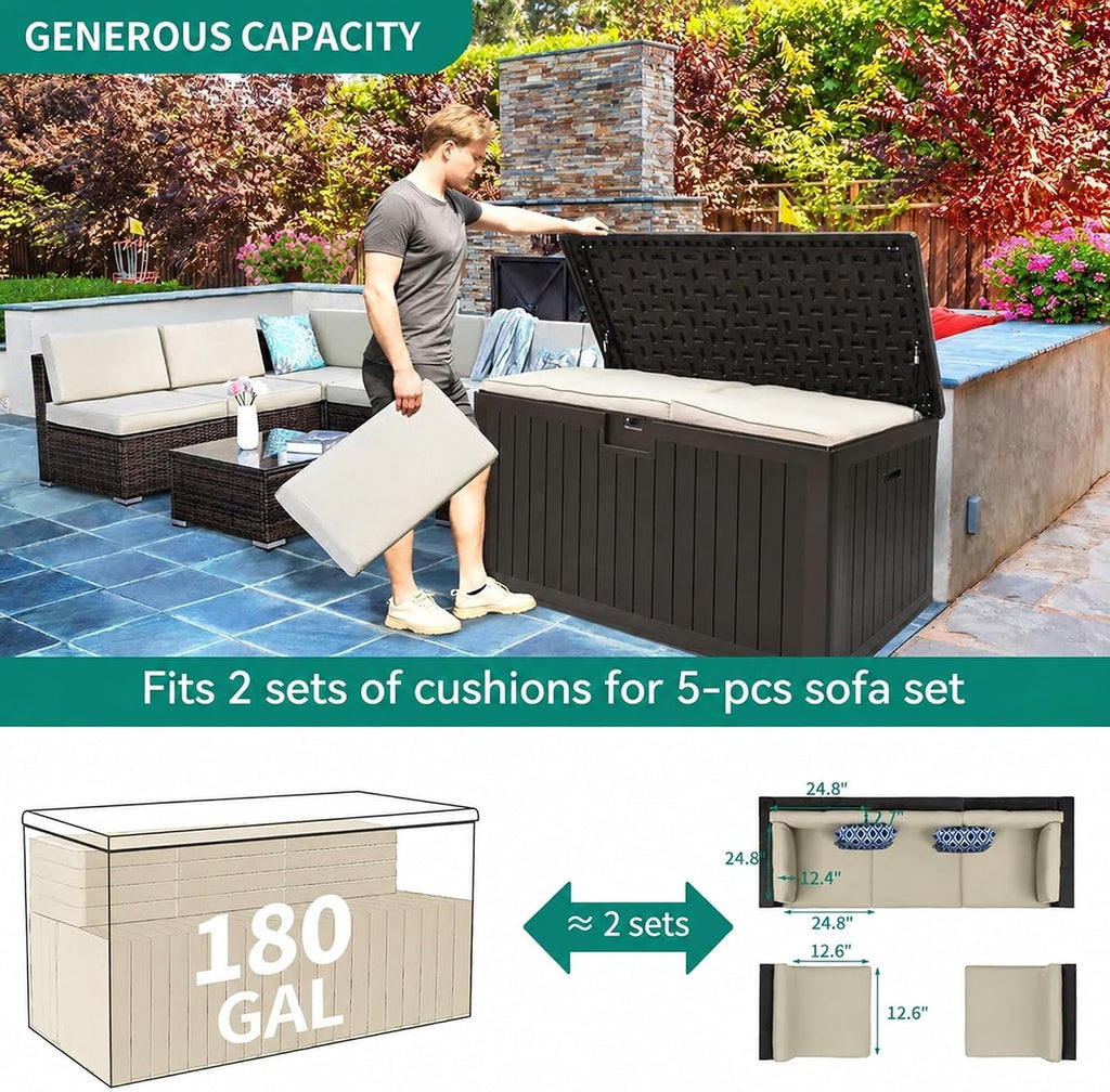 yitahome 180 gallon double-wall deck box with side, side view